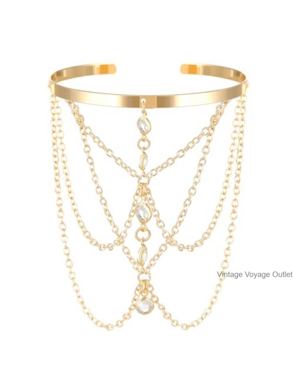Minimalist Arm Cuff Layered Tassels Heart Rhinestone Pearl Stackable Bangle